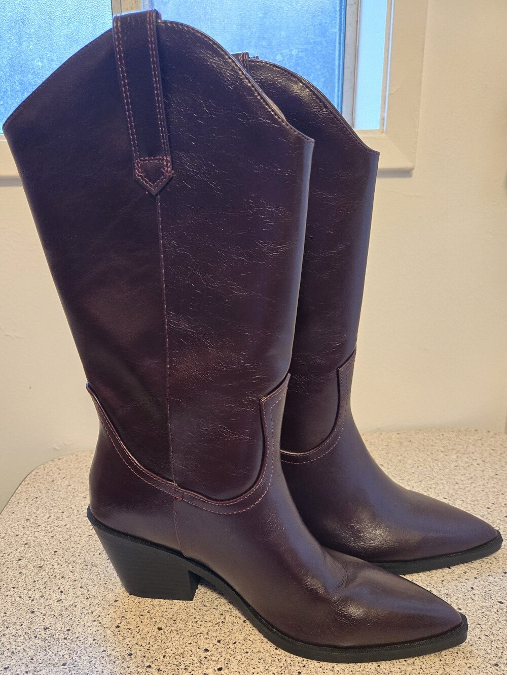 Women's Burgundy Faux Leather Western Boots